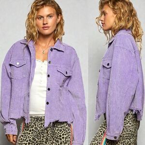 POL Purple Shacket Button Down Corduroy Trucker Layering Jacket Medium NEW